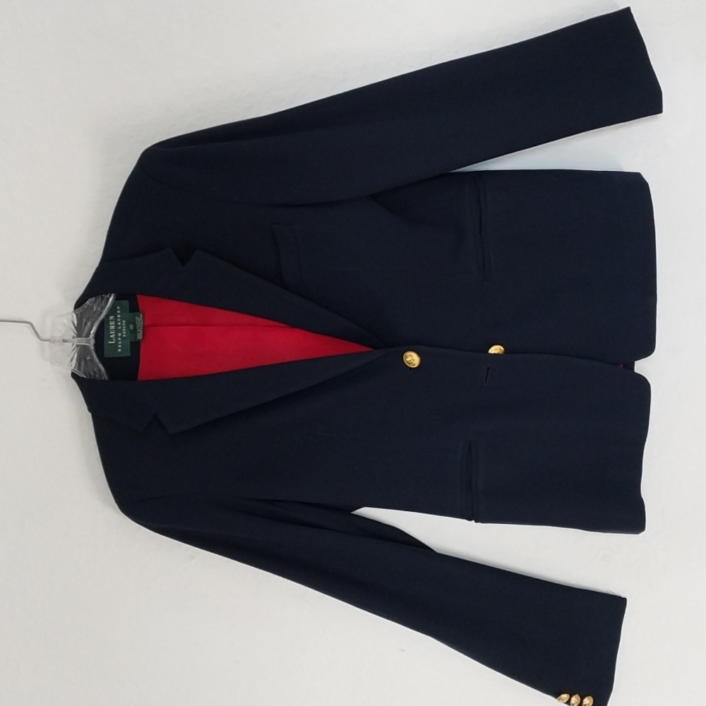 Ralph Lauren Sports Blazer Jacket Classic Navy Gold Buttons Size 6 Petite
